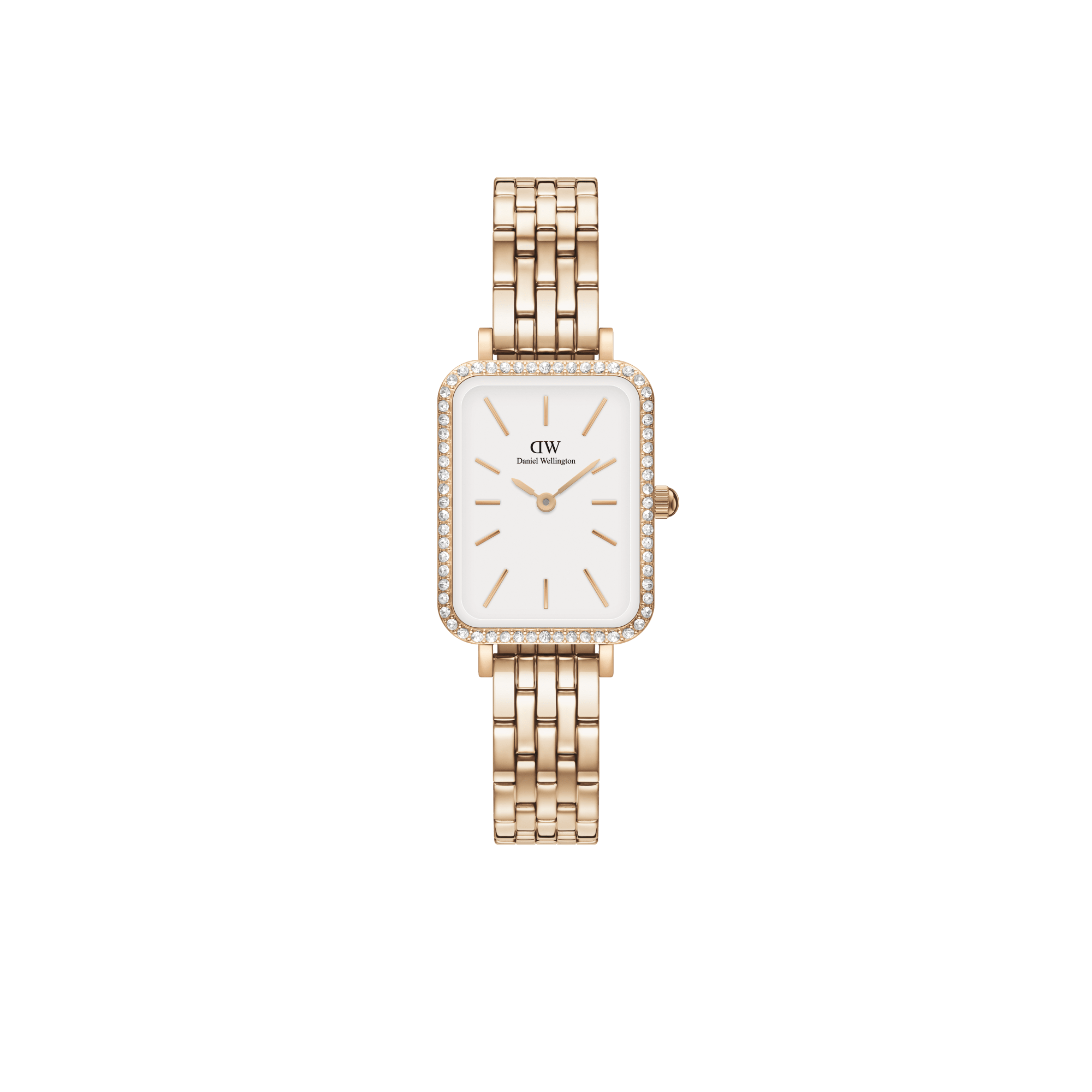 Quadro Bezel white dial watch - with rose gold strap | DW