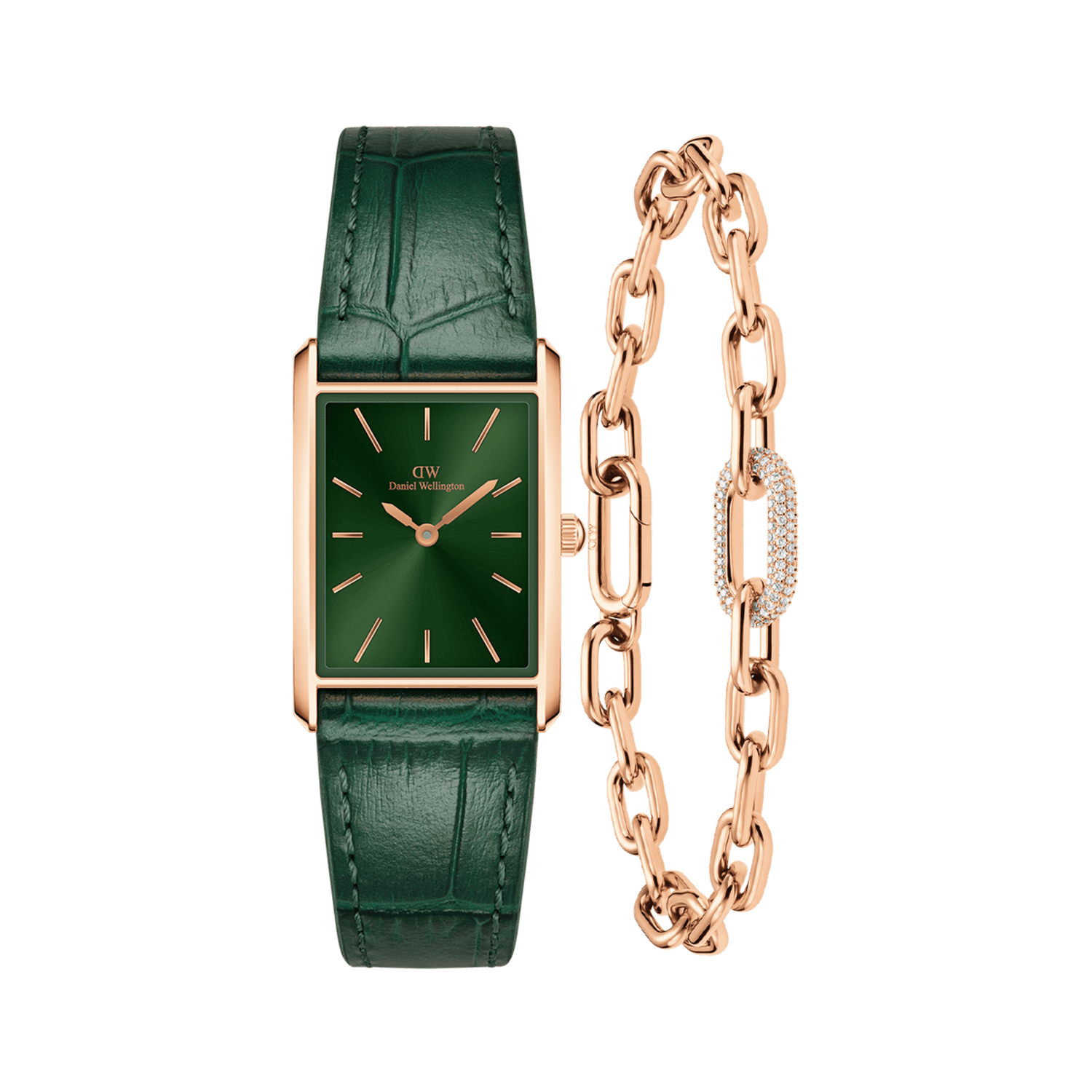Bound Crocodile Emerald Sunray & Crystal Link Bracelet Rose Gold