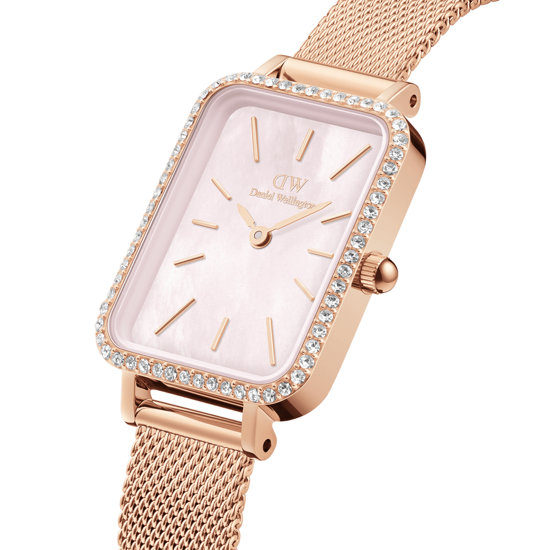 Quadro Bezel pink MOP watch - with rose gold strap | DW