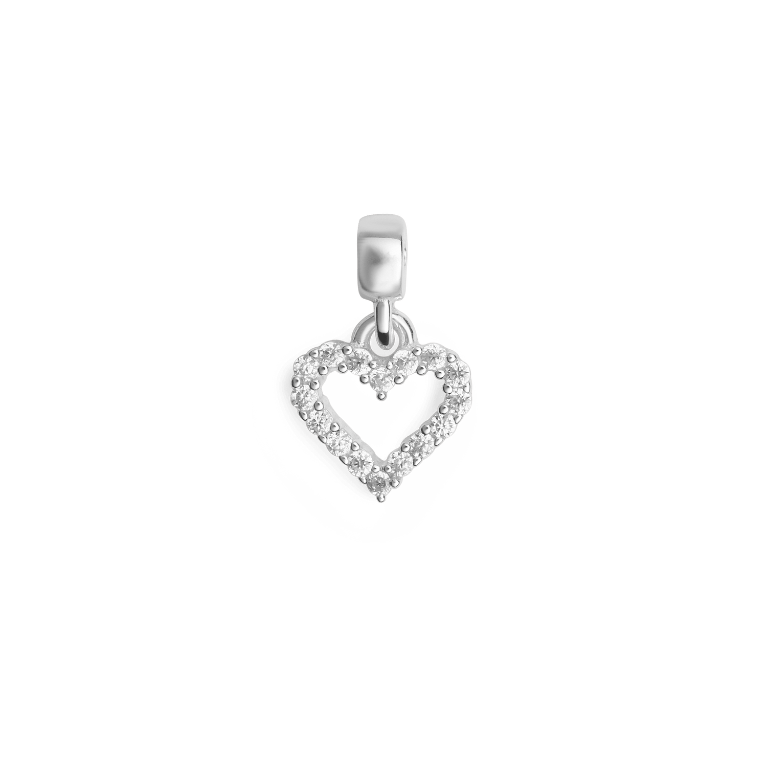 Heart Contour Crystal Charm Silver