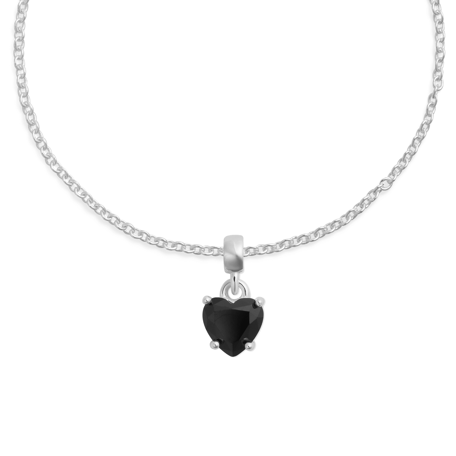 Heart Black Crystal Charm Silver