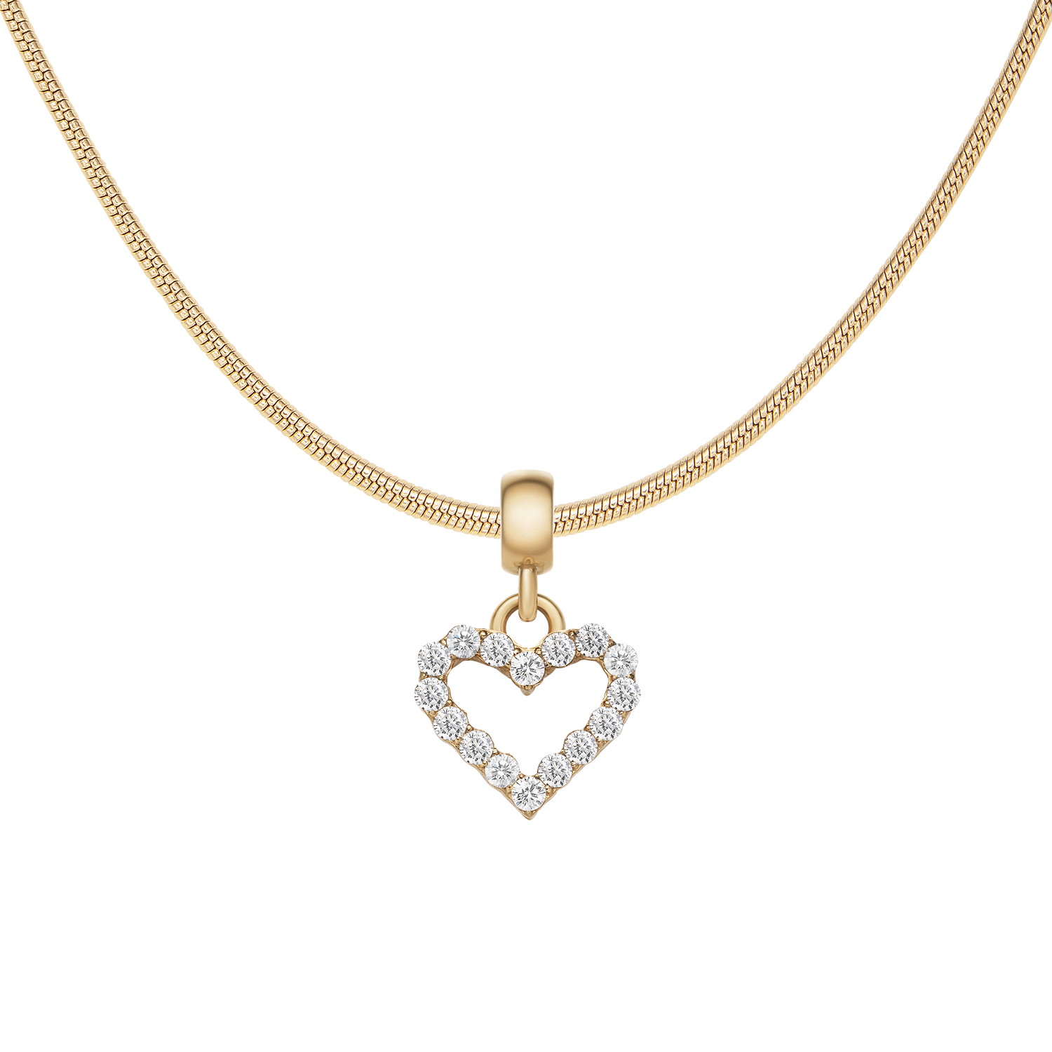 Heart Contour White Crystal Charm Gold