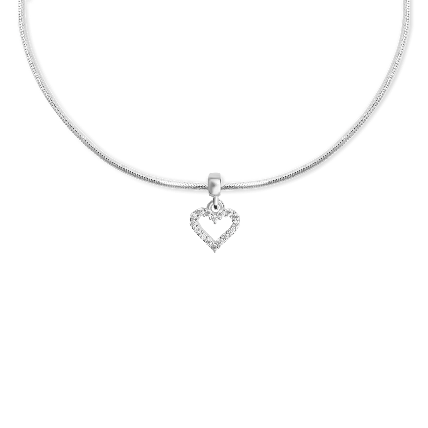 Heart Contour Crystal Charm Silver